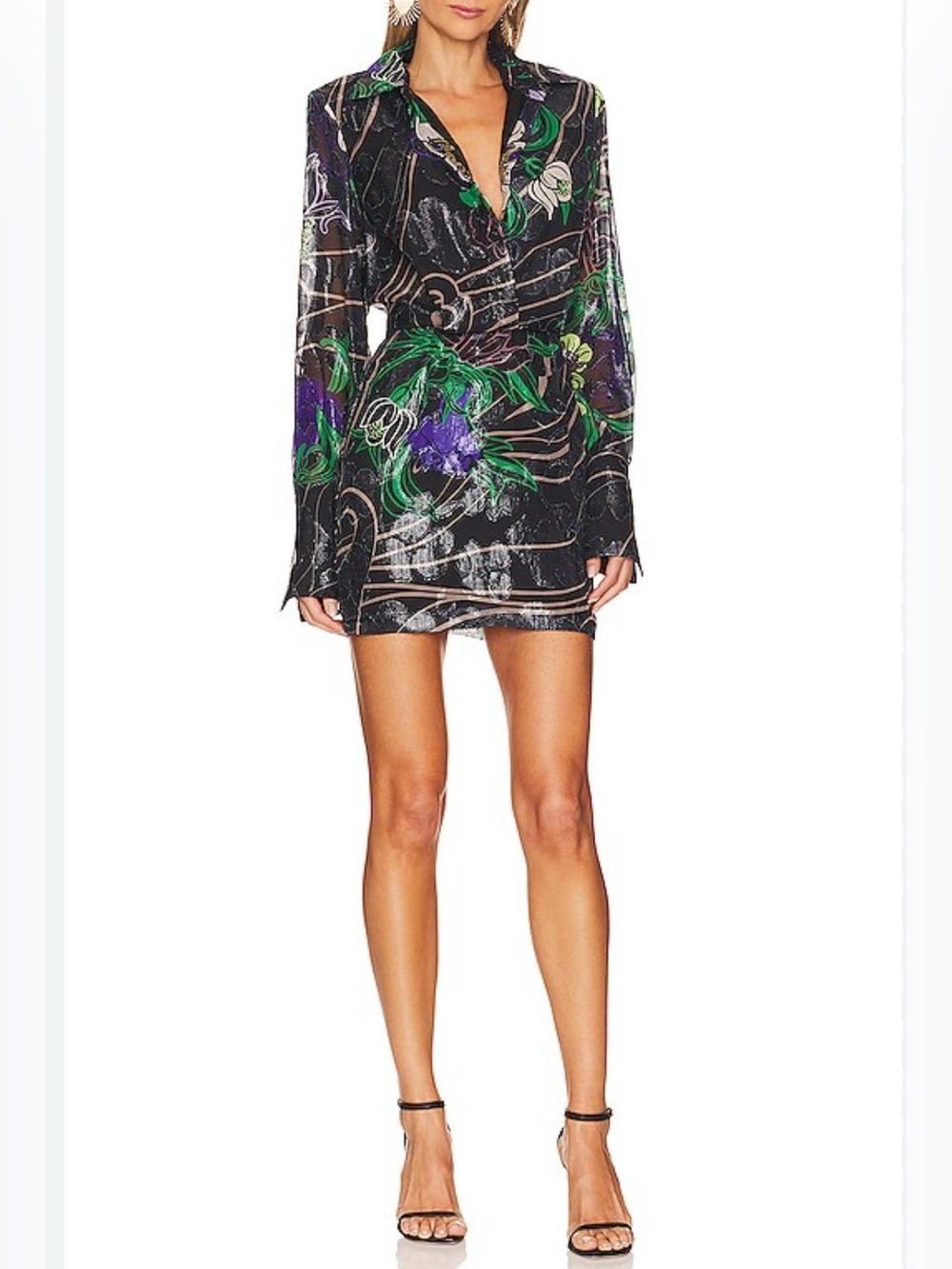 Sabina Musayev Abby Mini Dress Black Floral Metallic Size XS New With Tags